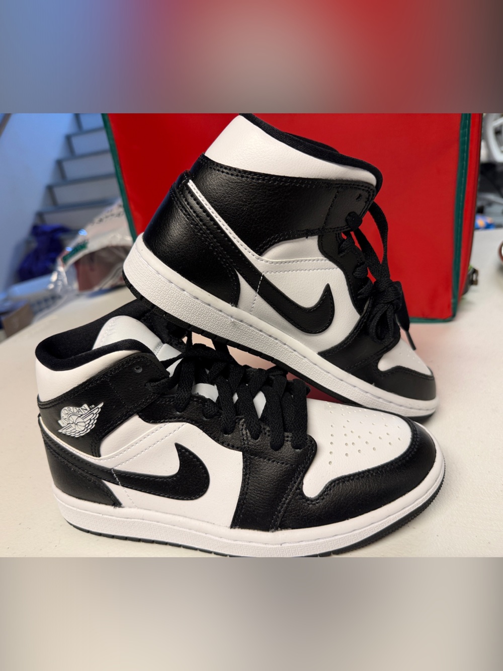 Nike Women’s Air Jordan 1 Mid Black White Sneakers - Picture 4 of 8